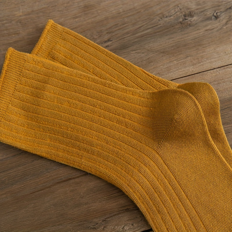10 Pairs Women's Solid Crew Socks - Comfy & Breathable Mid Tube Stockings