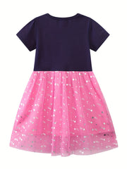 Baby Girls Unicorn Graphic Print Short Sleeve Mesh Dress