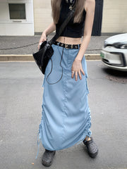 Drawstring Ruched Cargo Skirt with Flap Pockets