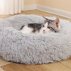 Cozy Round Pet Bed with Warming Mat & Removable Pillow