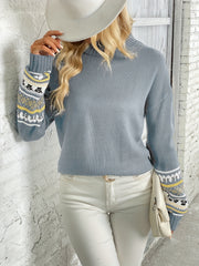 Graphic Print Mock Neck Pullover Sweater Long Sleeve for Fall & Winter