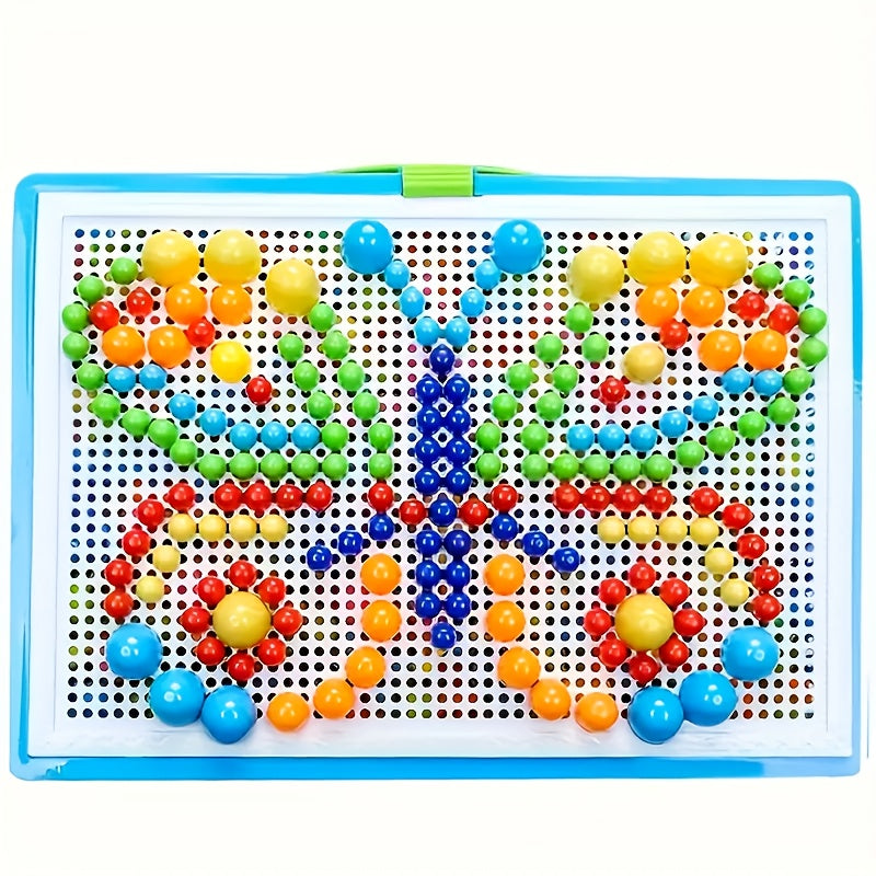 296pcs Mushroom Nail Puzzle Counting Peg Board Mosaic Jigsaw