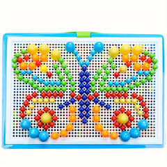 296pcs Mushroom Nail Puzzle Counting Peg Board Mosaic Jigsaw