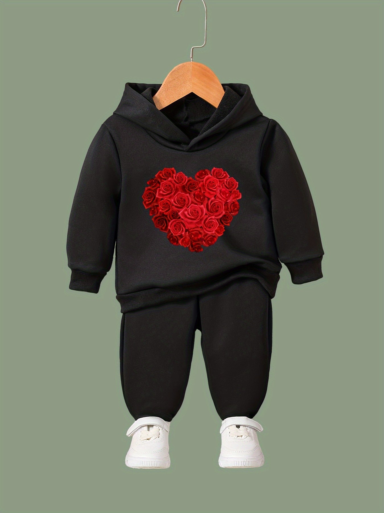 OERYUI Rose Heart Print Hoodies Pants Set For Kids Spring Fall Sports