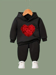 OERYUI Rose Heart Print Hoodies Pants Set For Kids Spring Fall Sports