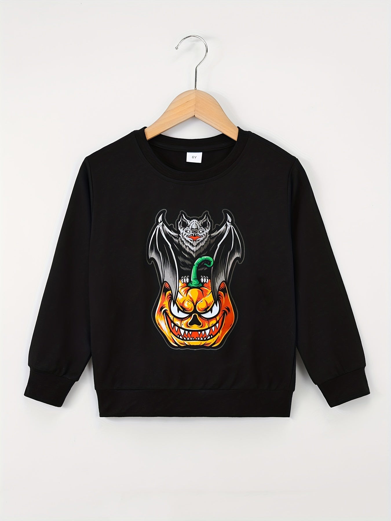 Boy's Halloween Bat & Pumpkin Print Sweatshirt for Outdoor