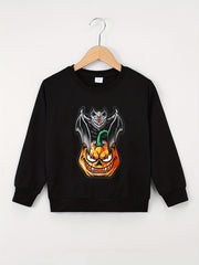 Boy's Halloween Bat & Pumpkin Print Sweatshirt for Outdoor
