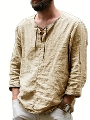 INCERUN Men's Long Sleeve Retro Pirate Shirt Lace Up Casual Beach Tops