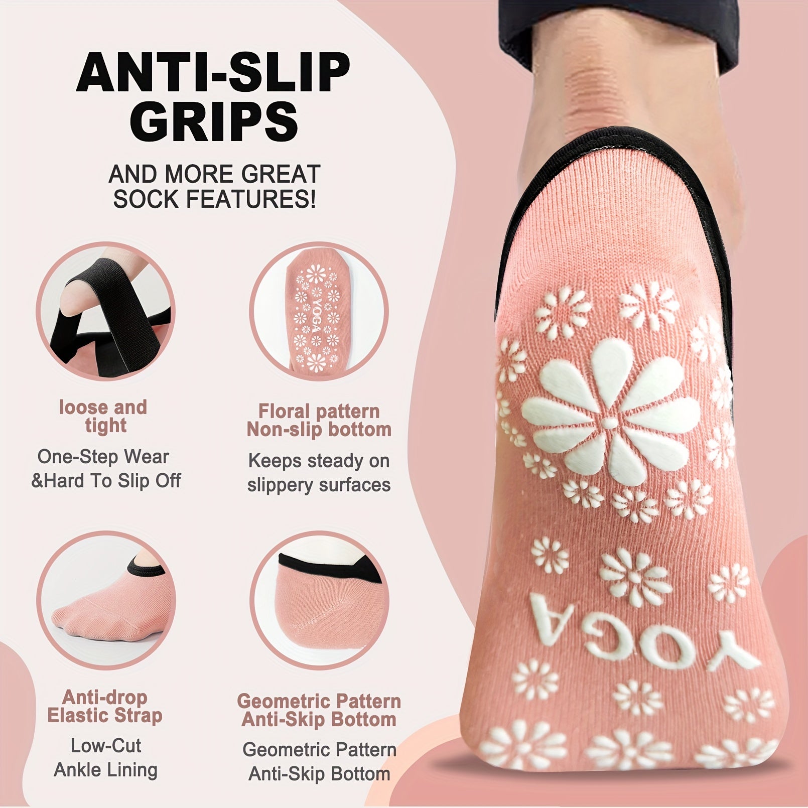 Yoga Socks Women Non Slip Grips Cross Strap Pilates Fitness Ballet