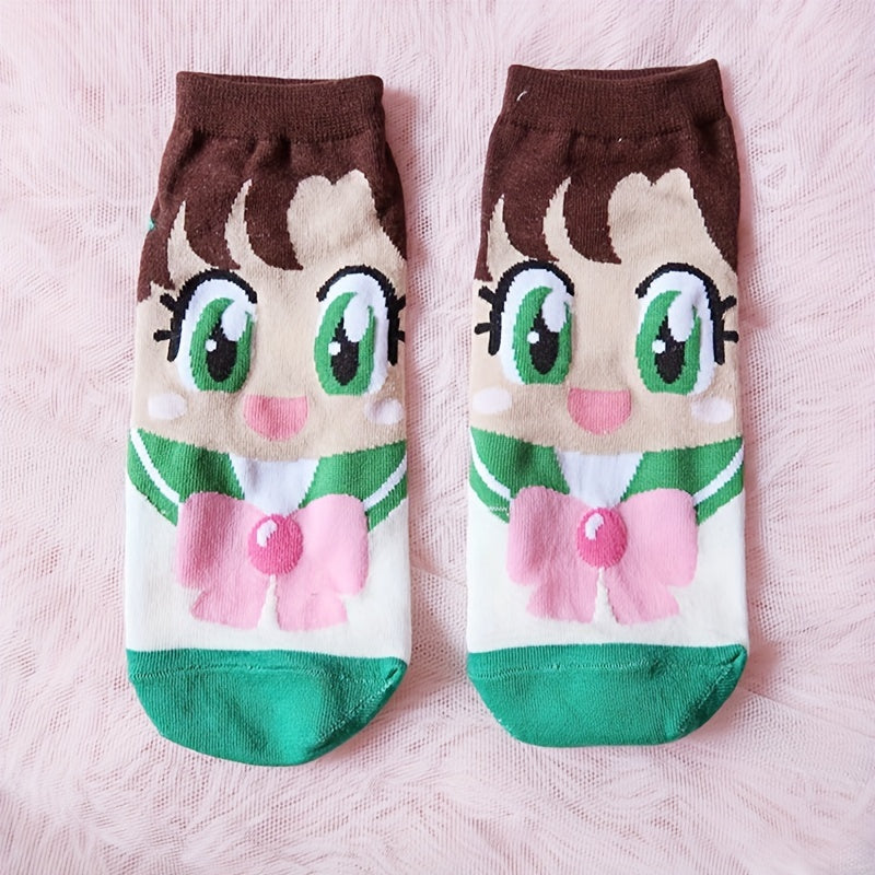 6 Pairs Cartoon Socks & Funny Crew Short Stockings Women's Hosiery