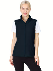 Fleece Liner Sporty Vest Jacket Sleeveless Mock Neck Women's Activewear