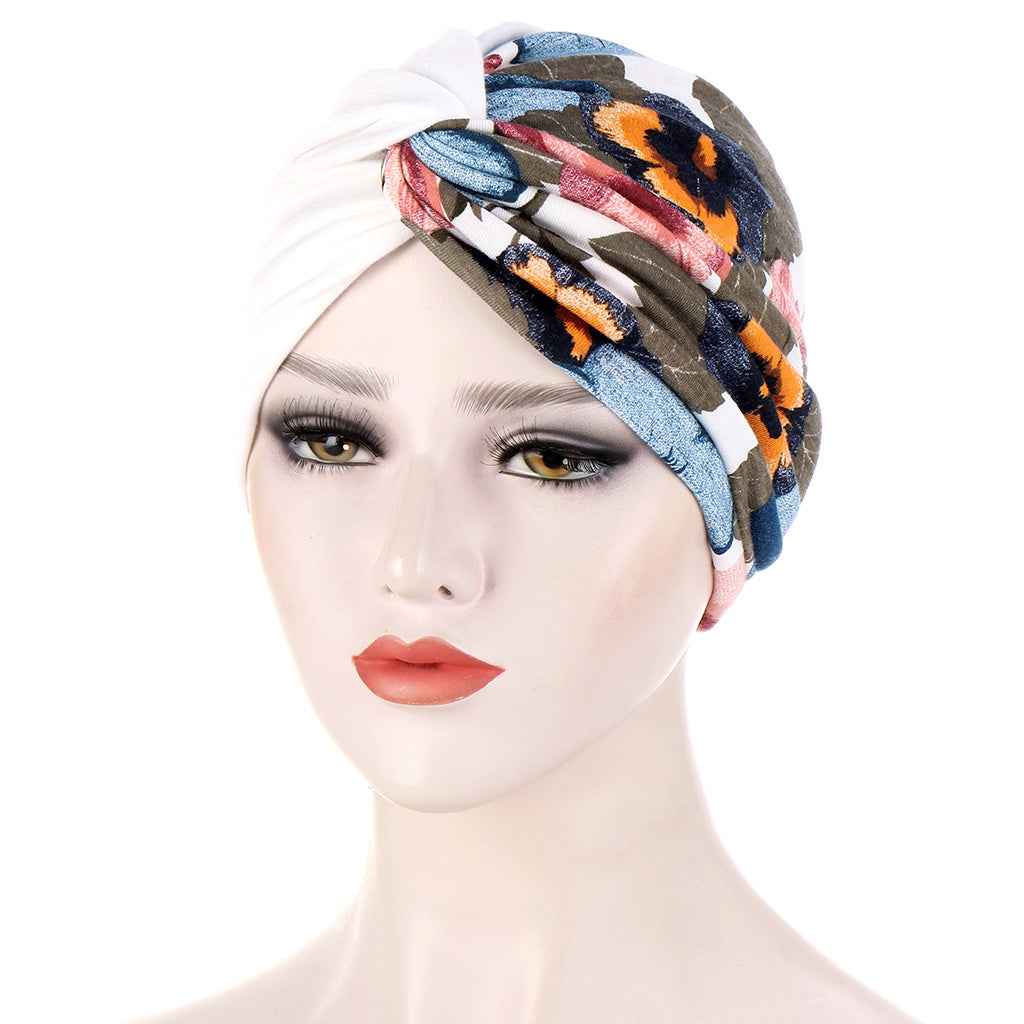 Floral Cloth Twist Turban Cap Soft Women Print Hijab Turban Head
