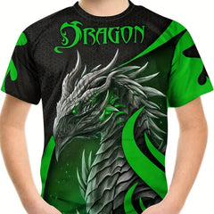 Boy's Green Dragon Graphic T shirt Casual Breathable Loose Tee Kid's Clothing