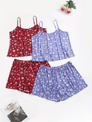 4 Pack Plus Size Pajamas Set Women's Plus Star Print Round Neck High Stretch