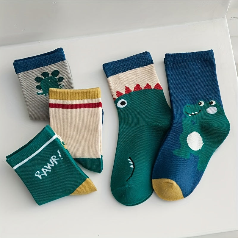 5 Pairs Boys Monster Socks Long Tube Sweat Absorbing Sports Socks