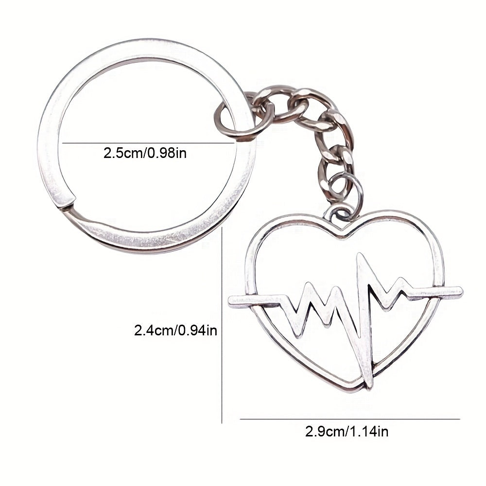 Vintage Silver Electrocardiogram Heart Pendant Keychain