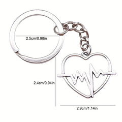 Vintage Silver Electrocardiogram Heart Pendant Keychain