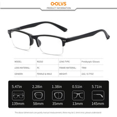 OOLVS Half Frame Anti Light Presbyopic Glasses Men Women