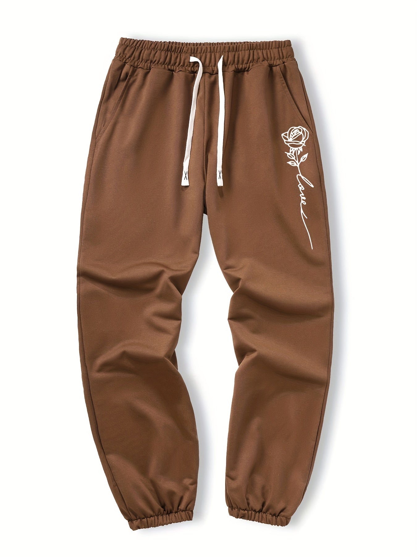 Rose Pattern Joggers With Pockets Men s Casual Waist Drawstring Sweatpants