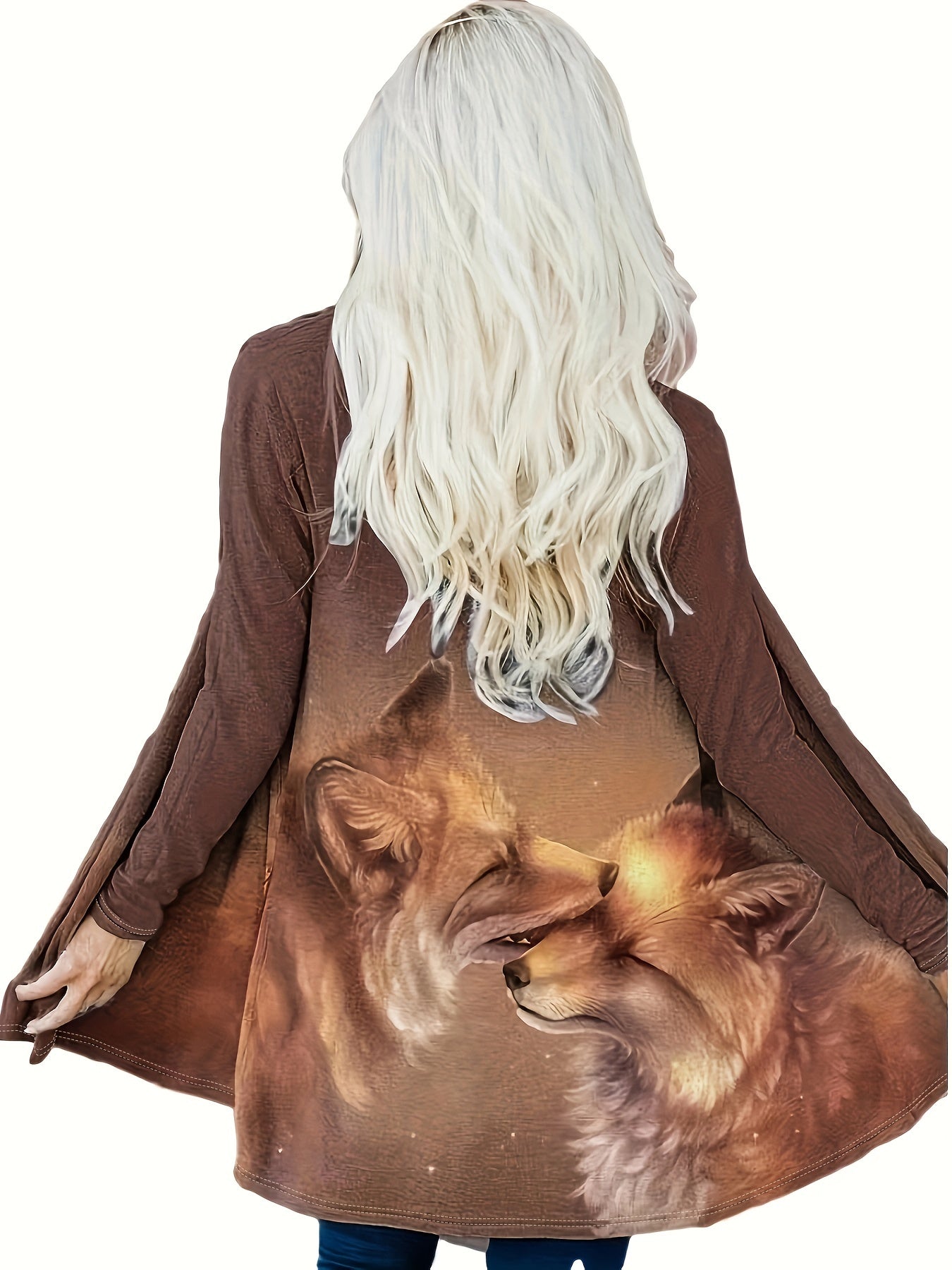 Women's Fox Print Open Front Cardigan