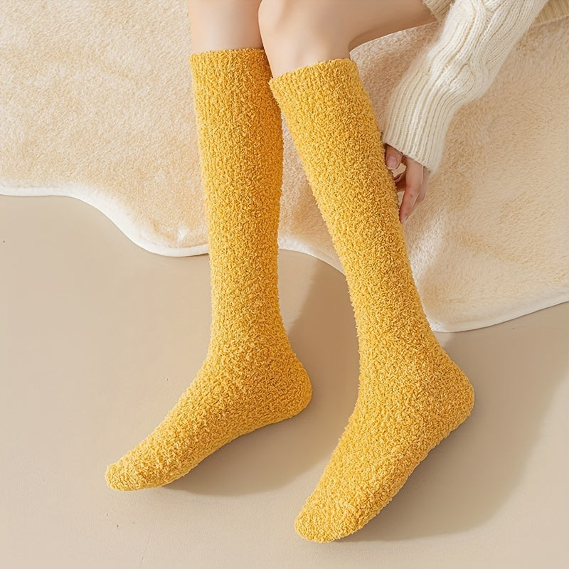 5 Pairs Fuzzy Calf Socks Warm Knee High Stockings