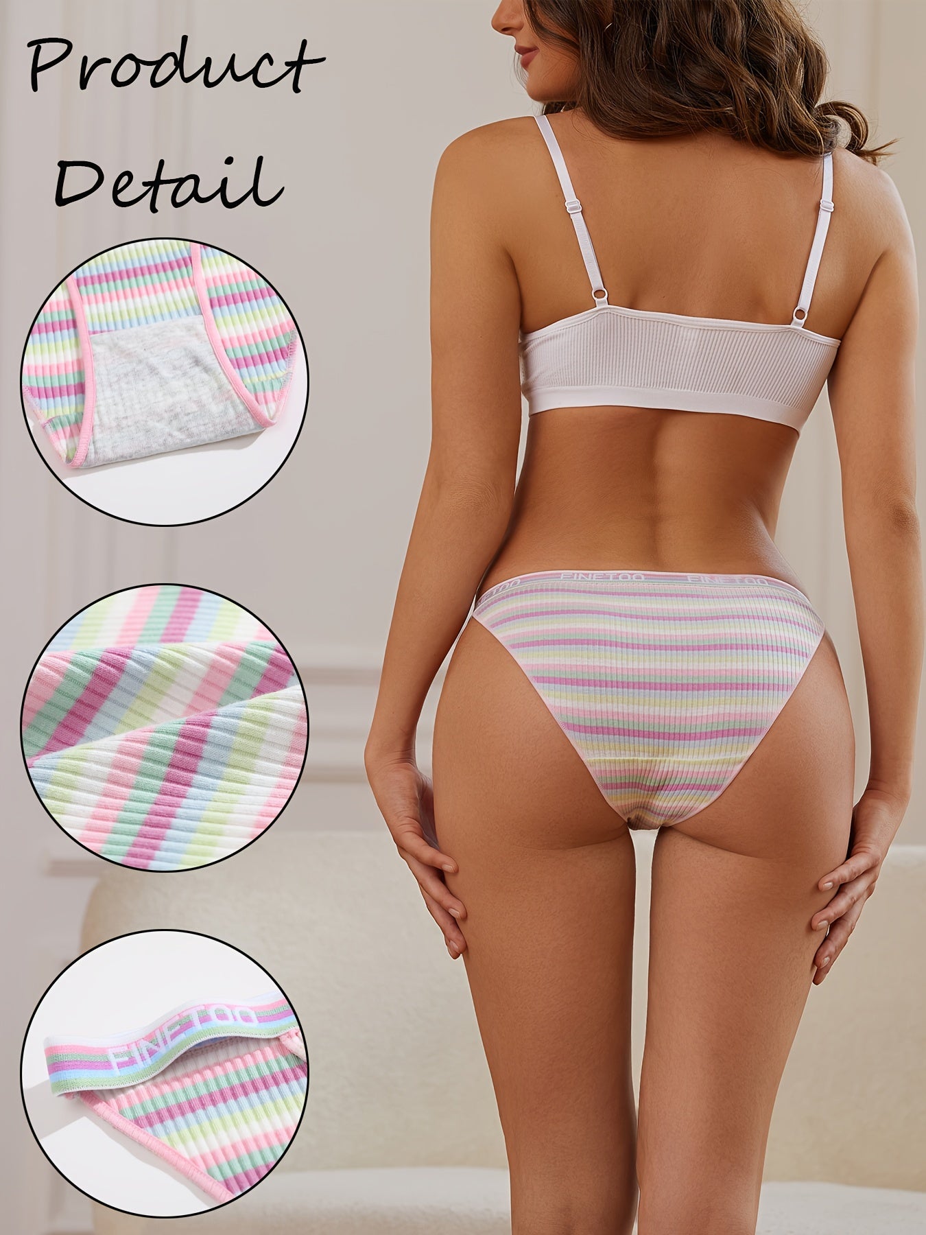 5pcs Striped Panties Colorblock Intimates Women's Lingerie