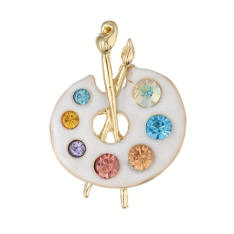 Colorful Soft Enamel Draw Palette Brooch Rhinestone Pin