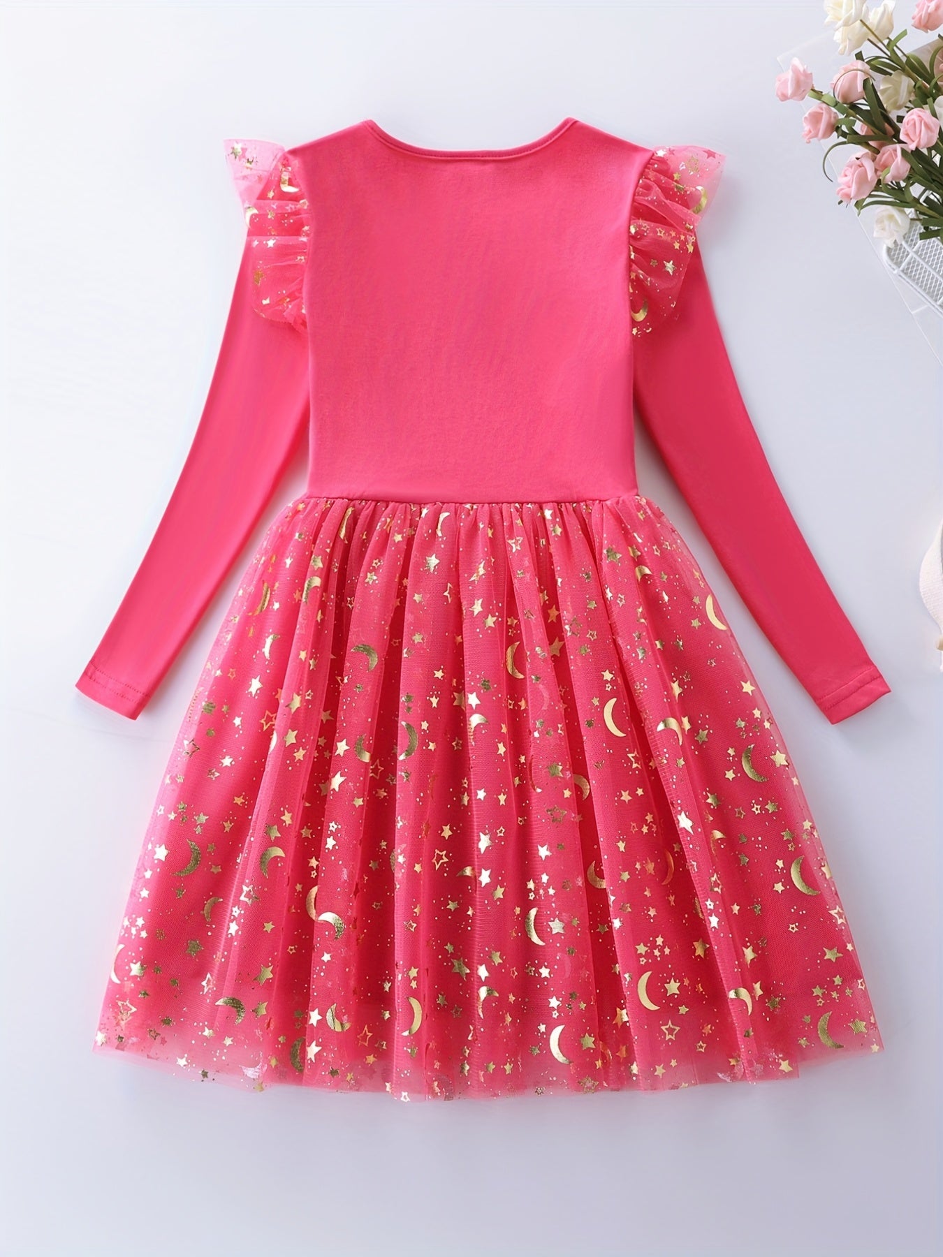 Girls' Sun & Moon Sequins Long Sleeve Princess Dress with Unicorn Embroidery