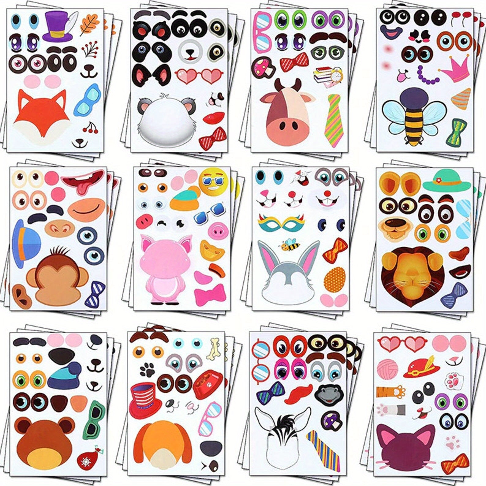 36 Sheets DIY Puzzle Stickers Animals Faces Jigsaw Educational Toys Kids