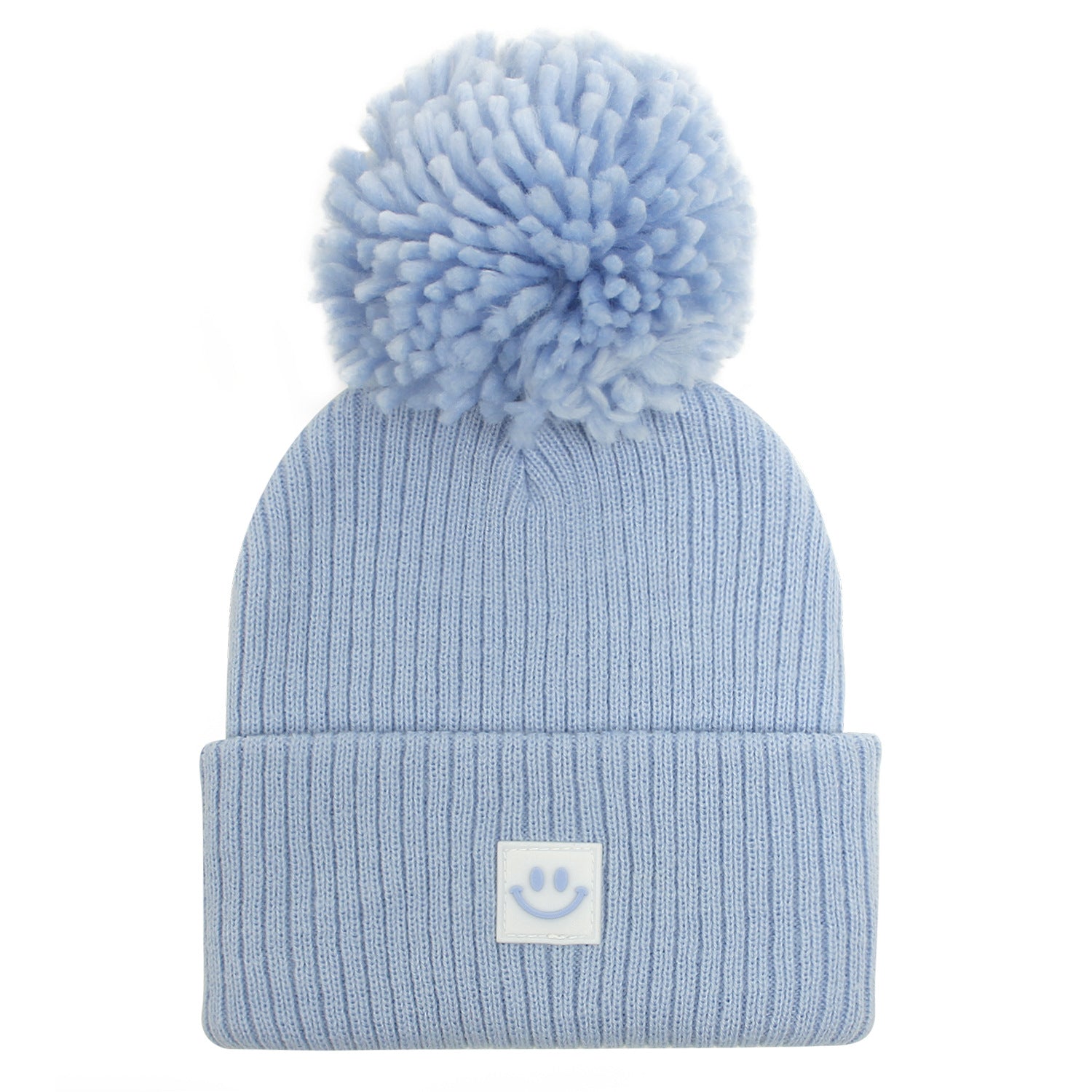 Kids Winter Beanie Knitted Hat Warm Smiling Face Graphic Cap With Pom Pom