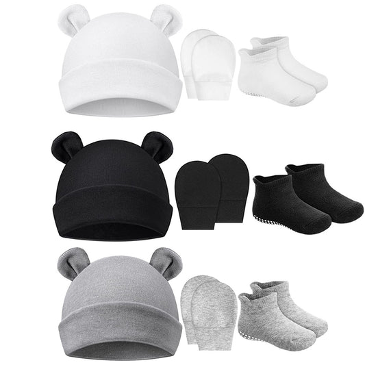 3 Piece Baby Outfit Set Ears Hat Mittens Non Slip Socks Soft Cotton Material
