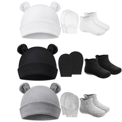 3 Piece Baby Outfit Set Ears Hat Mittens Non Slip Socks Soft Cotton Material
