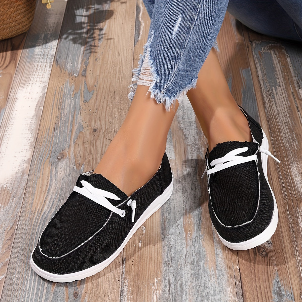 Women's Casual Lace Up Flat Loafers Canvas Shoes