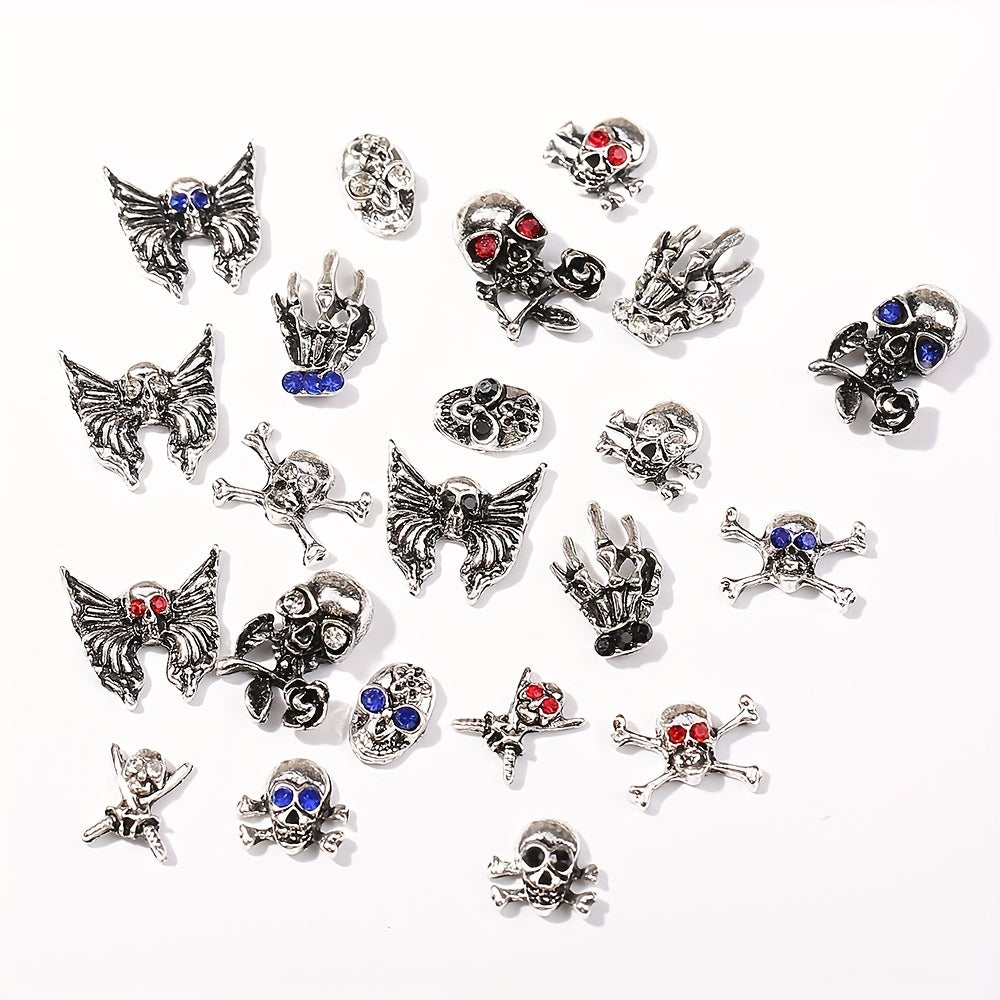 10pcs Halloween Skeleton Rhinestone Nail Charms Set
