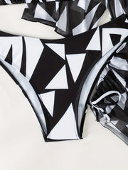 Geometric Print Bikini Set Halter Neck High Cut Cover Ups Swimsuit