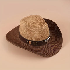 Vintage Jazz Straw Hat Big Brim Sun Beach Cowboy Hat