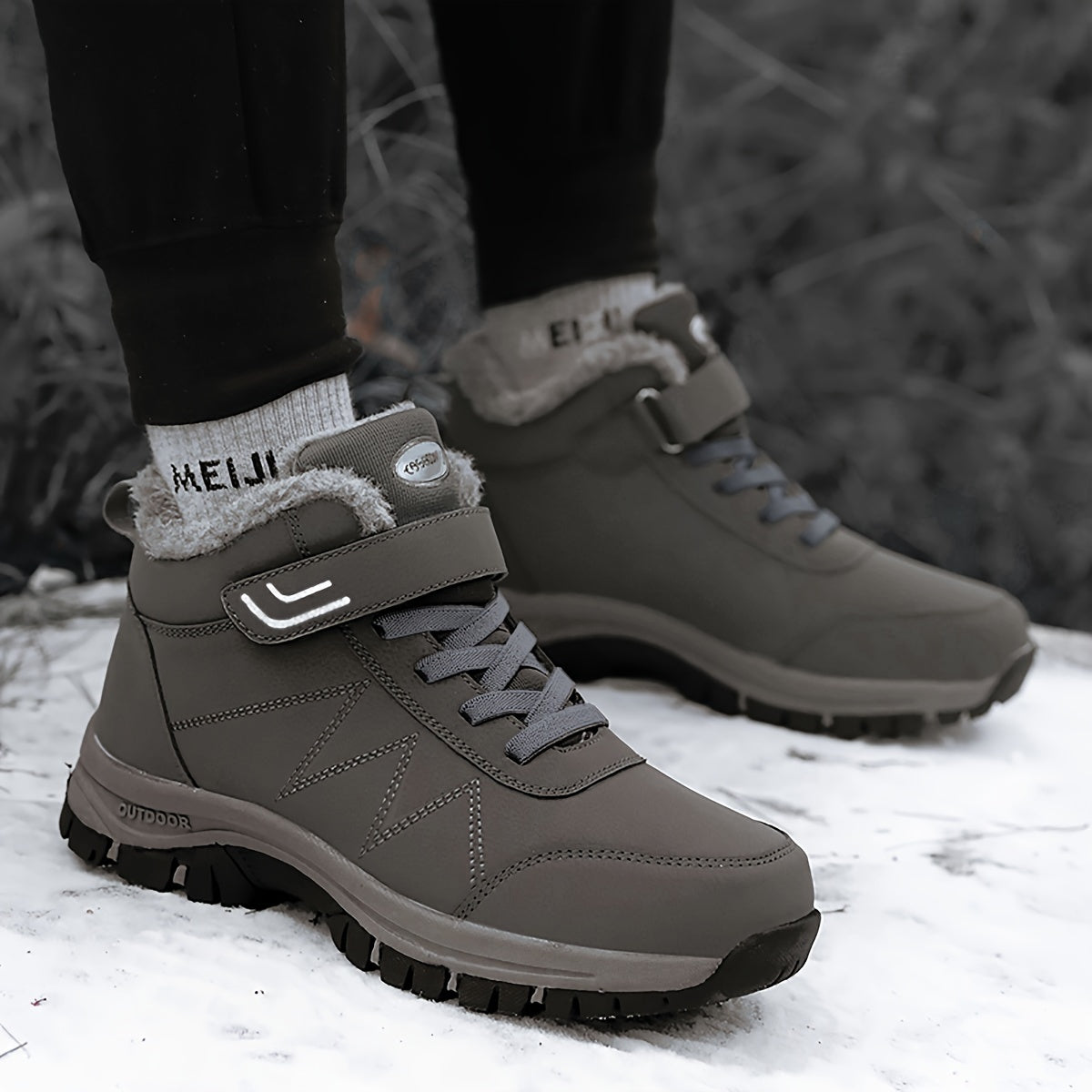 Men's Snow Boots Hook Loop Fastener Warm Fleece Plush Comfy Ankle Boots