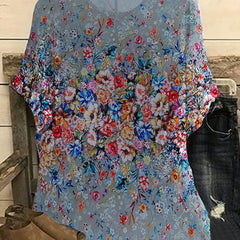 Women's Plus Floral Print Short Sleeve Round Neck T-shirt