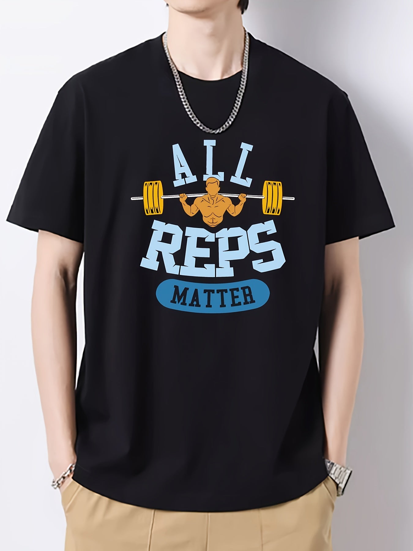 Men's Barbell Muscle Man Pattern Cotton Print T-shirt