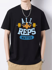 Men's Barbell Muscle Man Pattern Cotton Print T-shirt