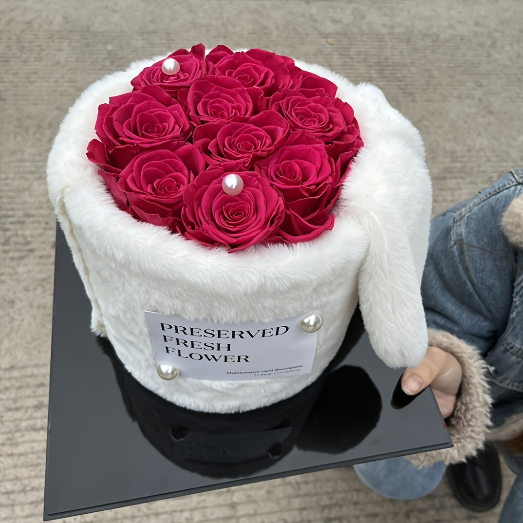 Eternal Rose Flower Gift Set with Rabbit Ears and High-end Ribbon