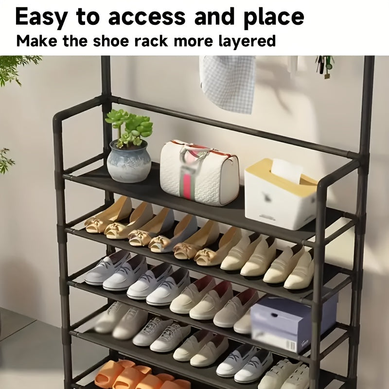 Standing Floor Coat Rack Shoes Rack Storage Garment Rack Entryway Carbon Steel