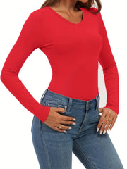 Long Sleeve Round Neck Jumpsuit Solid Yoga Sports Bodysuit Women's Activewear