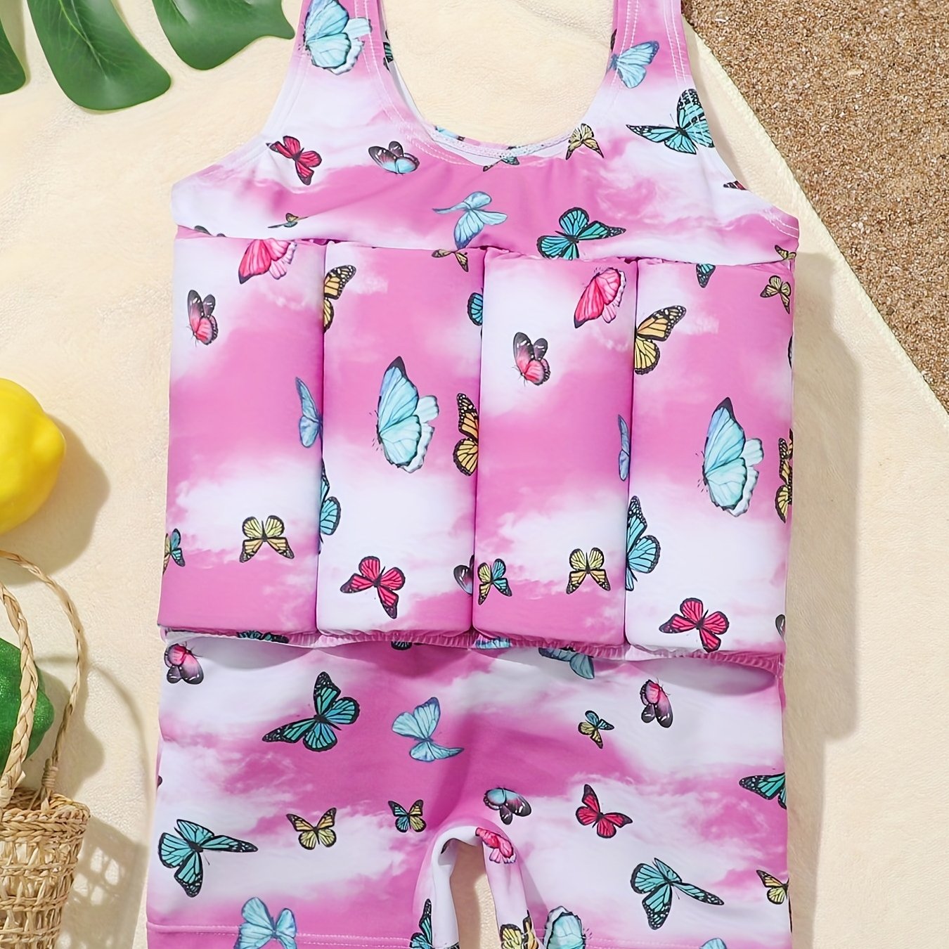 Girls Buoyancy Swimsuit One-piece Short Sleeve Swimwear