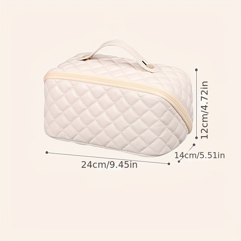 Large Capacity Waterproof PU Leather Cosmetic Bag with Divider and Handle