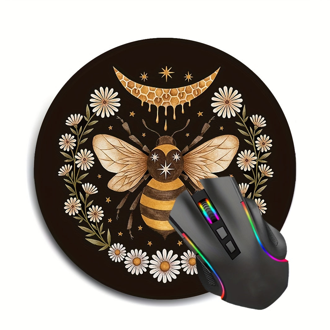 Bee Mouse Pad Round Non Slip Rubber Mousepad Laptop Office Computer Decor