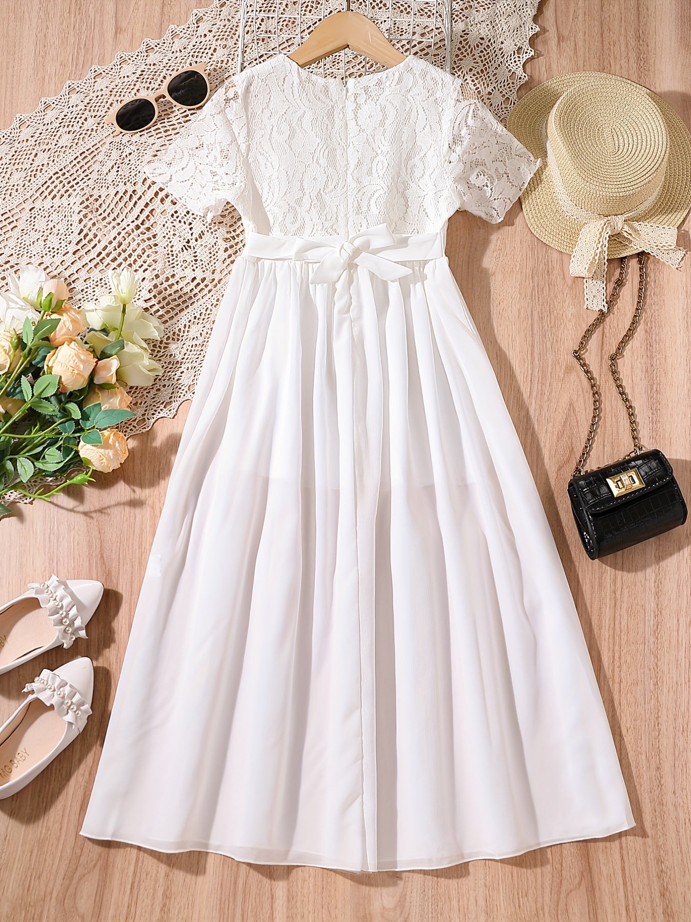 Girls Lace Dress Short Sleeve Holiday Summer
