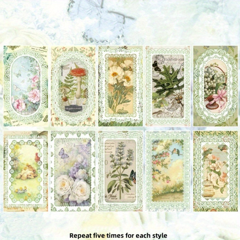 50pcs Lace Material Paper Art Journal Plant Decoration Collage Base