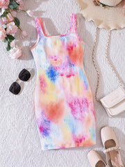 Butterfly Print Square Neck Bodycon Cami Dress for Summer