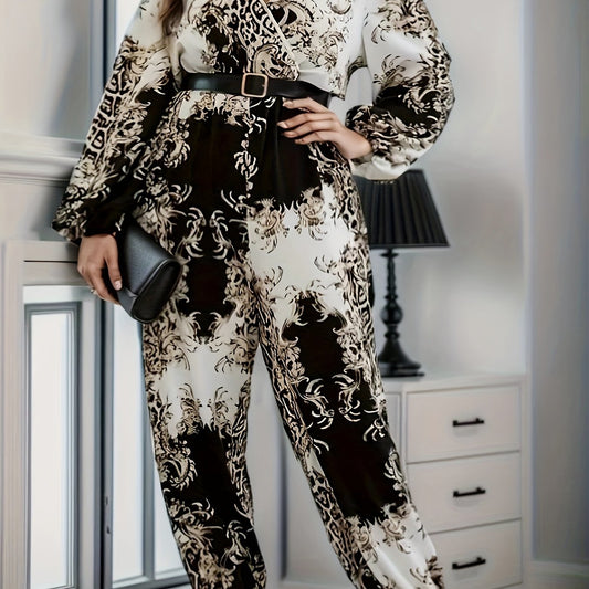 Baroque Print Lantern Sleeve Jumpsuit